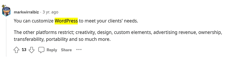 Reddit での WordPress のレビュー。