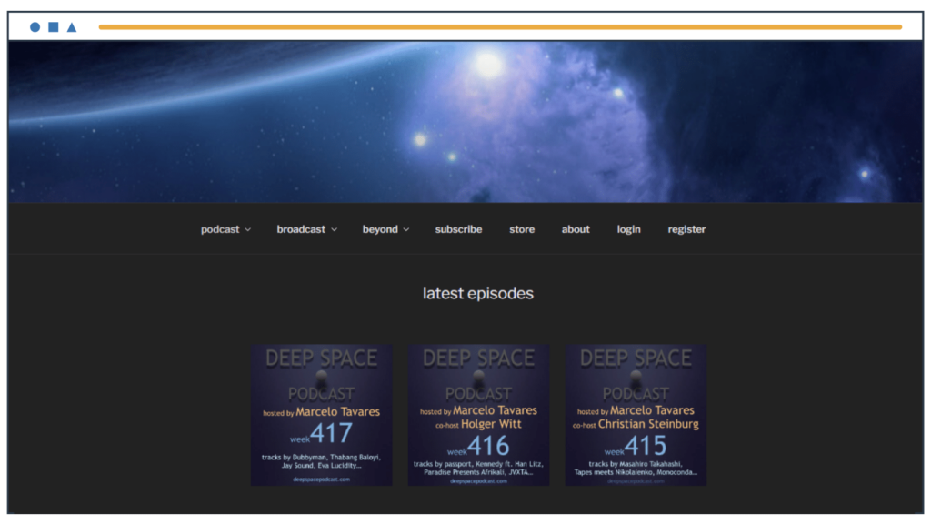 Pagina de pornire a podcastului Deep Space