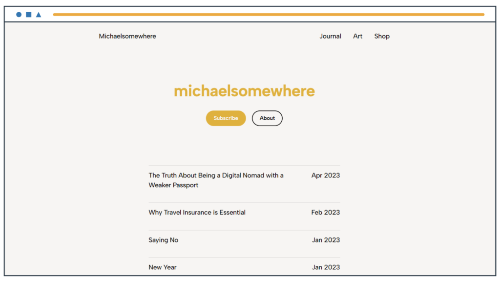 La home page del sito web di Michaelsomehwere