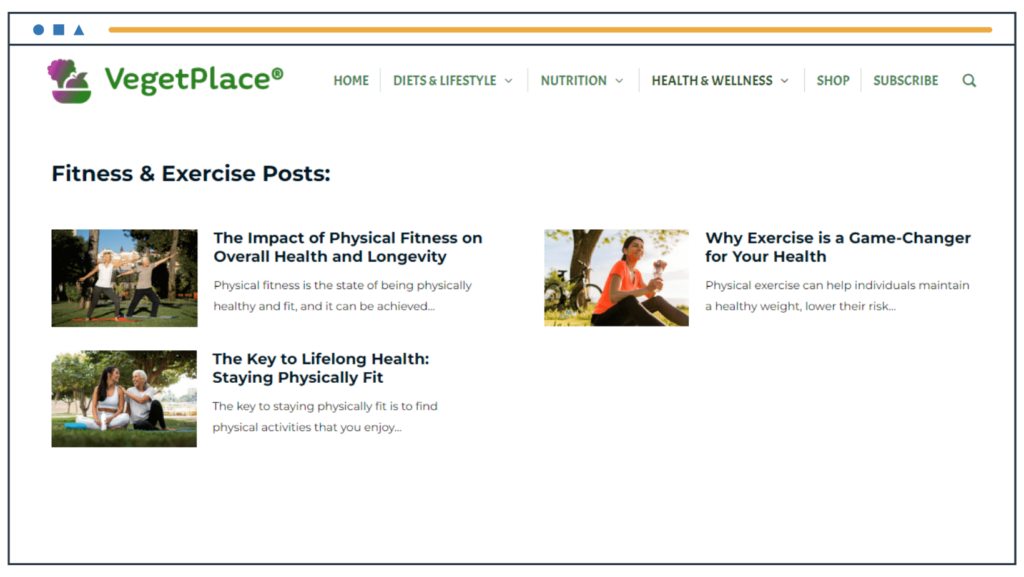 La section Fitness et exercice du site VegetPlace