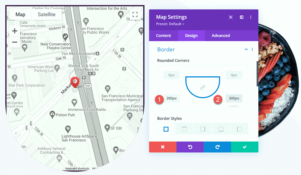 Divi Agrandir la carte sur défilement avec mise en page des effets de défilement 2 bordures coins arrondis