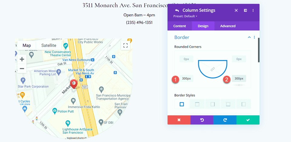 Divi Agrandir la carte sur défilement avec mise en page des effets de défilement 2 coins arrondis