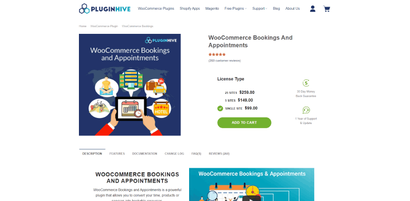 Screenshot der Woocommerce-Buchungs- und Terminkaufseite