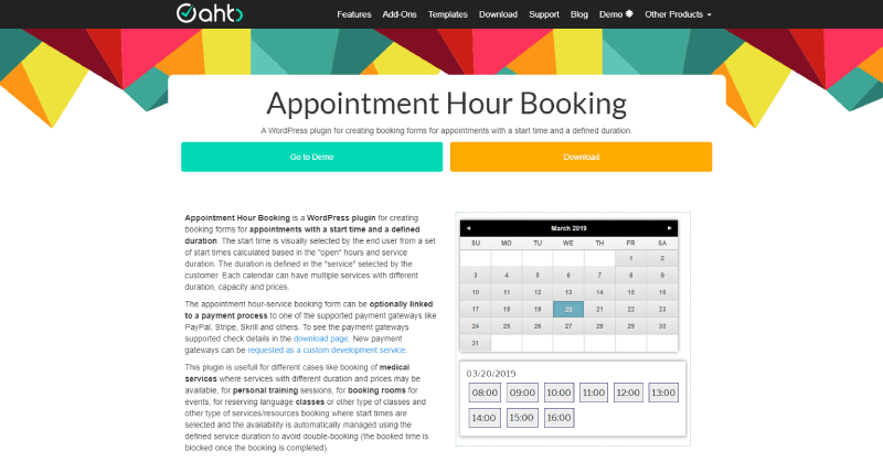 capture d'écran de la page de téléchargement du plugin de réservation d'heure de rendez-vous