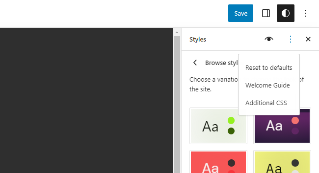 Panel, donde se puede agregar CSS personalizado a la plantilla predeterminada de WordPress 2023