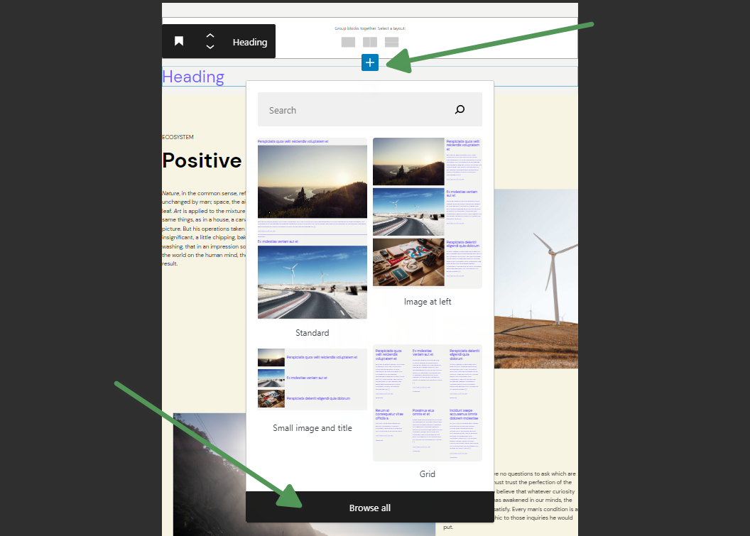 รูปภาพแสดงวิธีเพิ่มบล็อก Gutenberg ในหน้าใด ๆ ของธีม WordPress เริ่มต้น