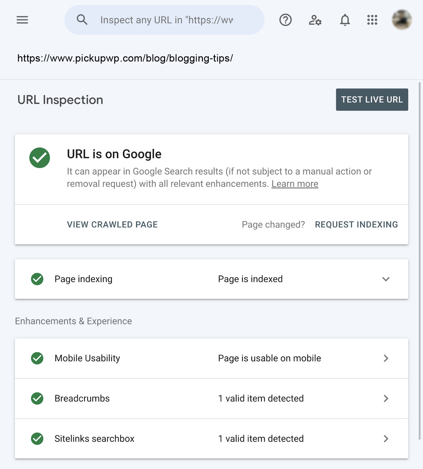 ตรวจสอบ URL ของหน้าโดยใช้ Google Search Console URL Inspection