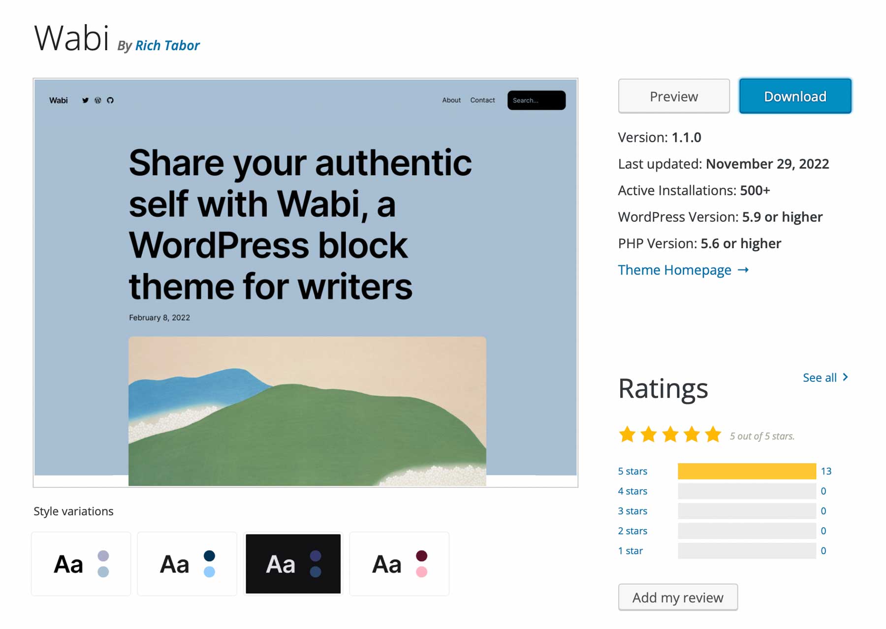 Wabi WordPress 区块主题