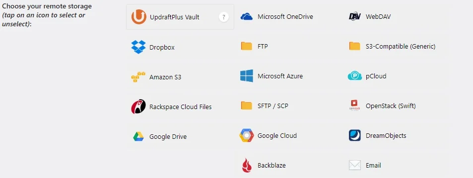 options de stockage à distance plug-in de sauvegarde wordpress