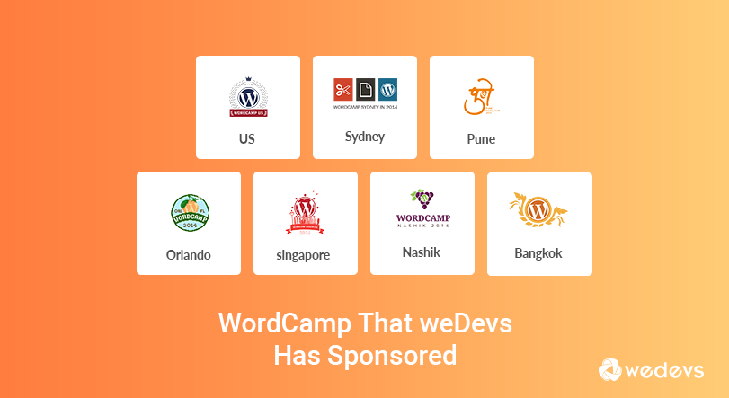 weDevs' Liste der Sponsoren von WordCamps rund um den Globus