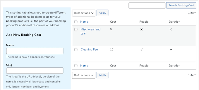 An example of multiple booking costs on a party supply rental website