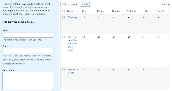 Multiple bookings services, added to a rentable equipment website