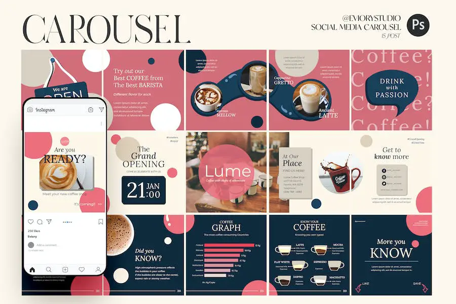 Coffee Shop - Modèle de carrousel Instagram -