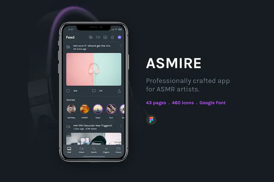 Modèle Figma de l'application Asmire -