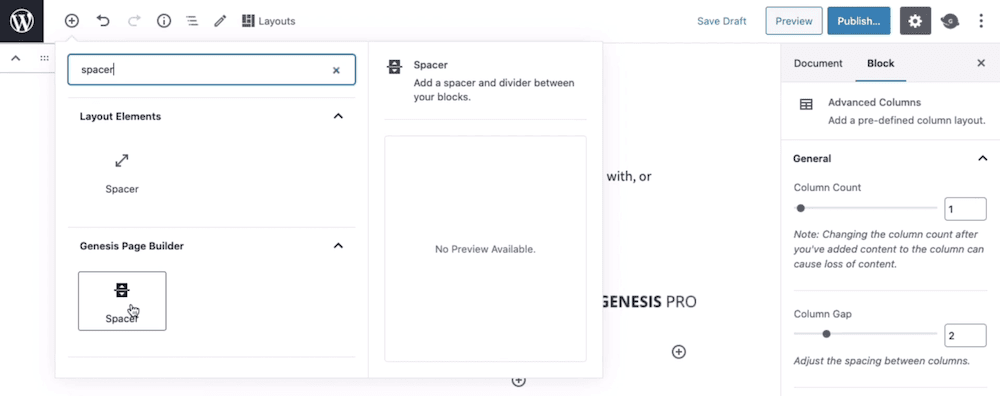 Używanie Genesis Pro w edytorze bloków WordPress.