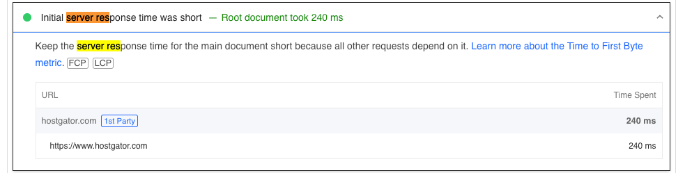 Temps de réponse du serveur Hostgator