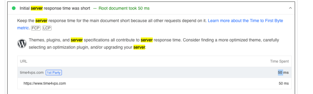 timp de răspuns al serverului time4vps