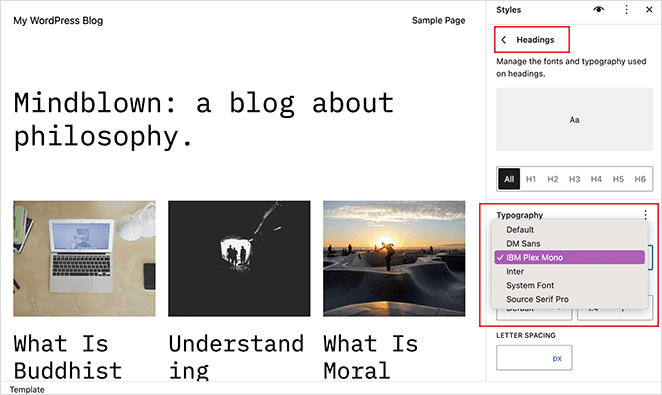 Change heading fonts in WordPress full site editor