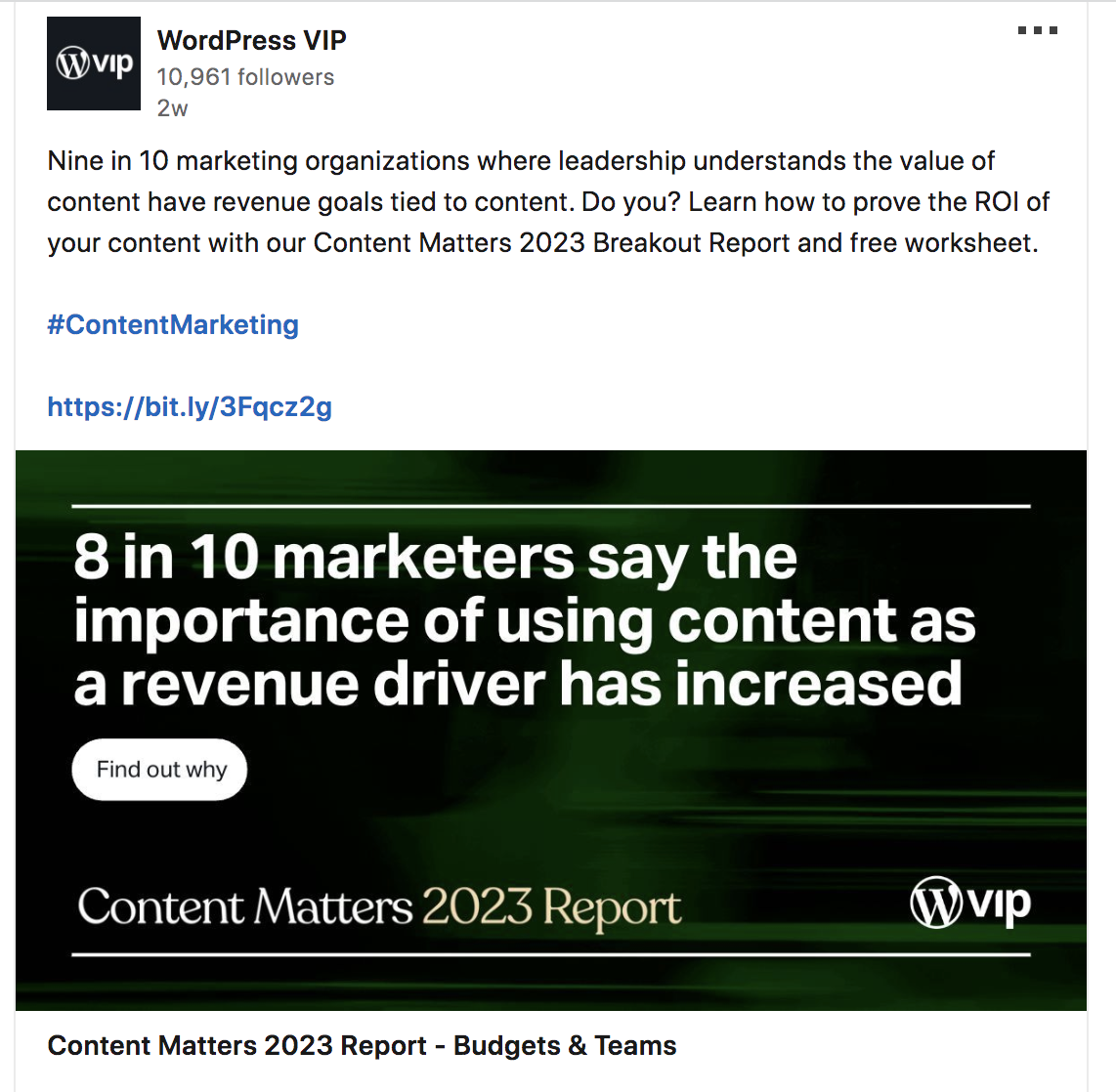 WordPress VIP Facebook post sharing a stat from an infographic