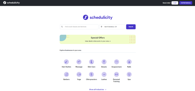 capture d'écran de la page d'accueil de Schedulicity