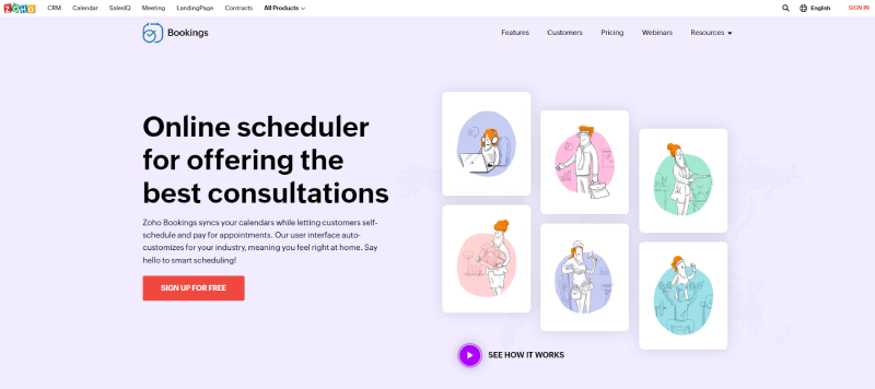 Zoho Bookings ホームページのスクリーンショット