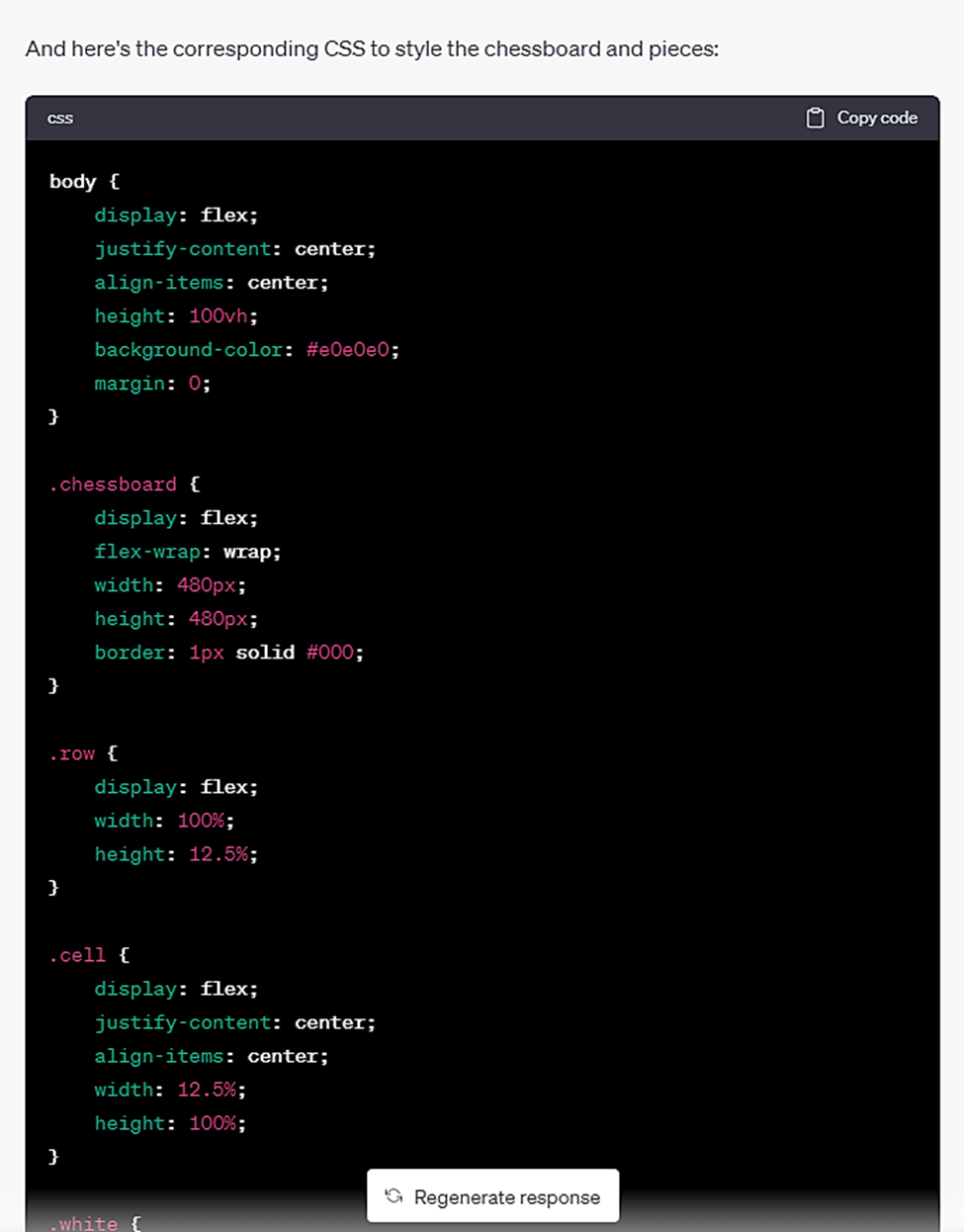 ChatGPT codificando CSS.