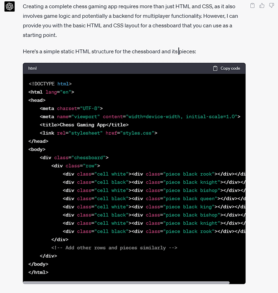 ChatGPT code HTML.
