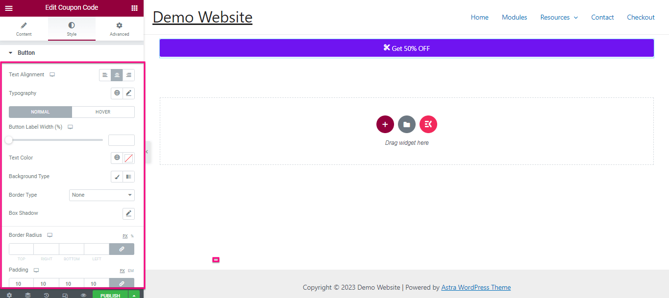 ElementsKitを使用してクーポンコードのスタイルを編集する