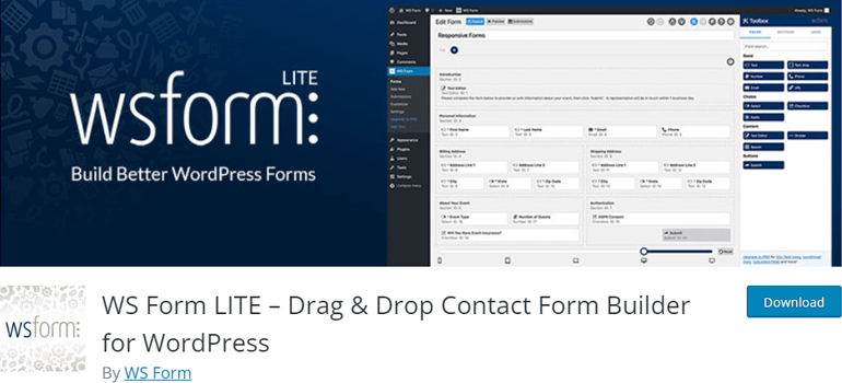 Plugin WordPress de formulaire en plusieurs étapes WS Form Lite