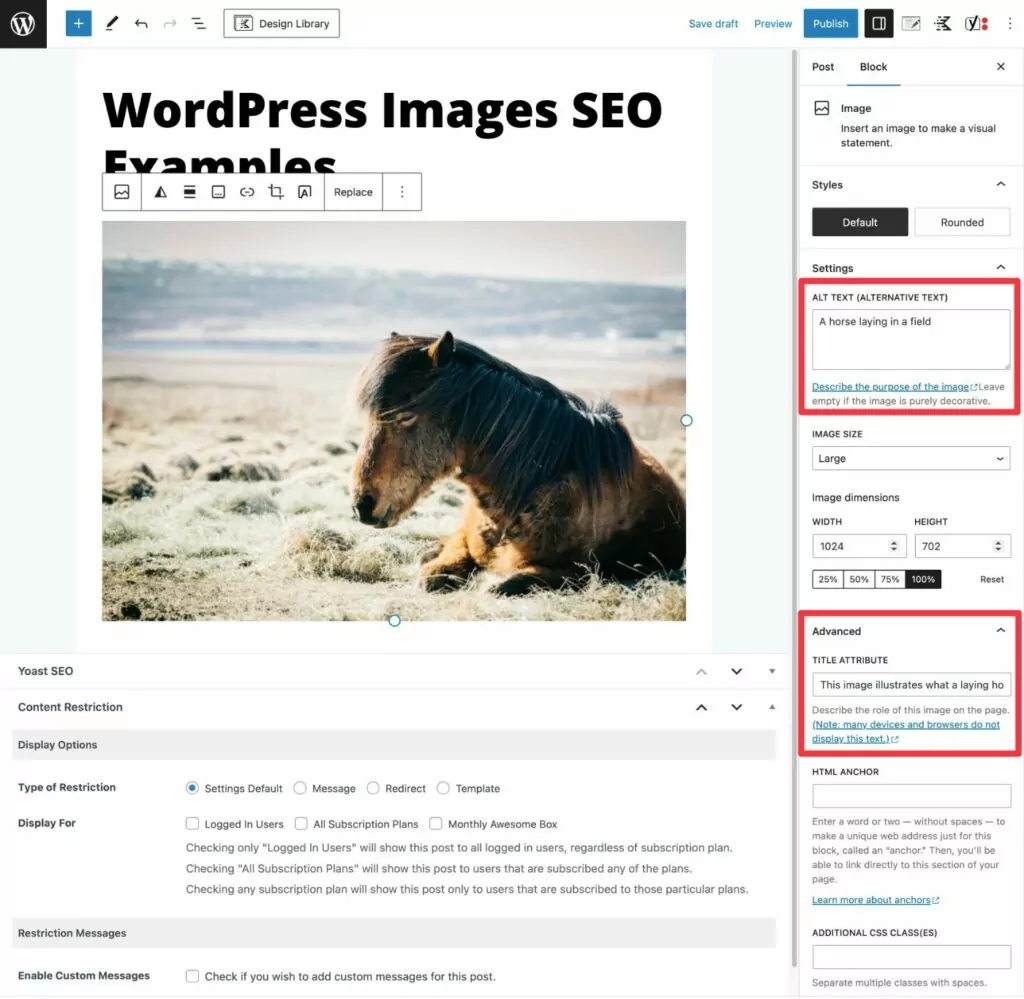 Configuration du référencement des images WordPress dans l'éditeur de blocs