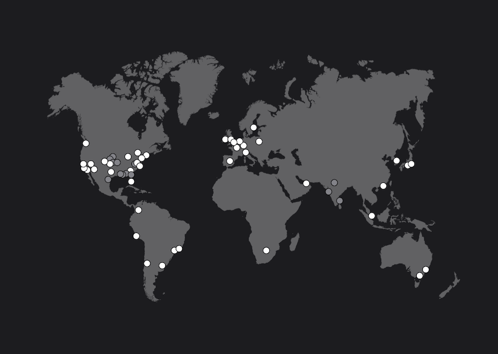 Grafik globe yang menunjukkan lokasi untuk semua server CDN Stackpath.