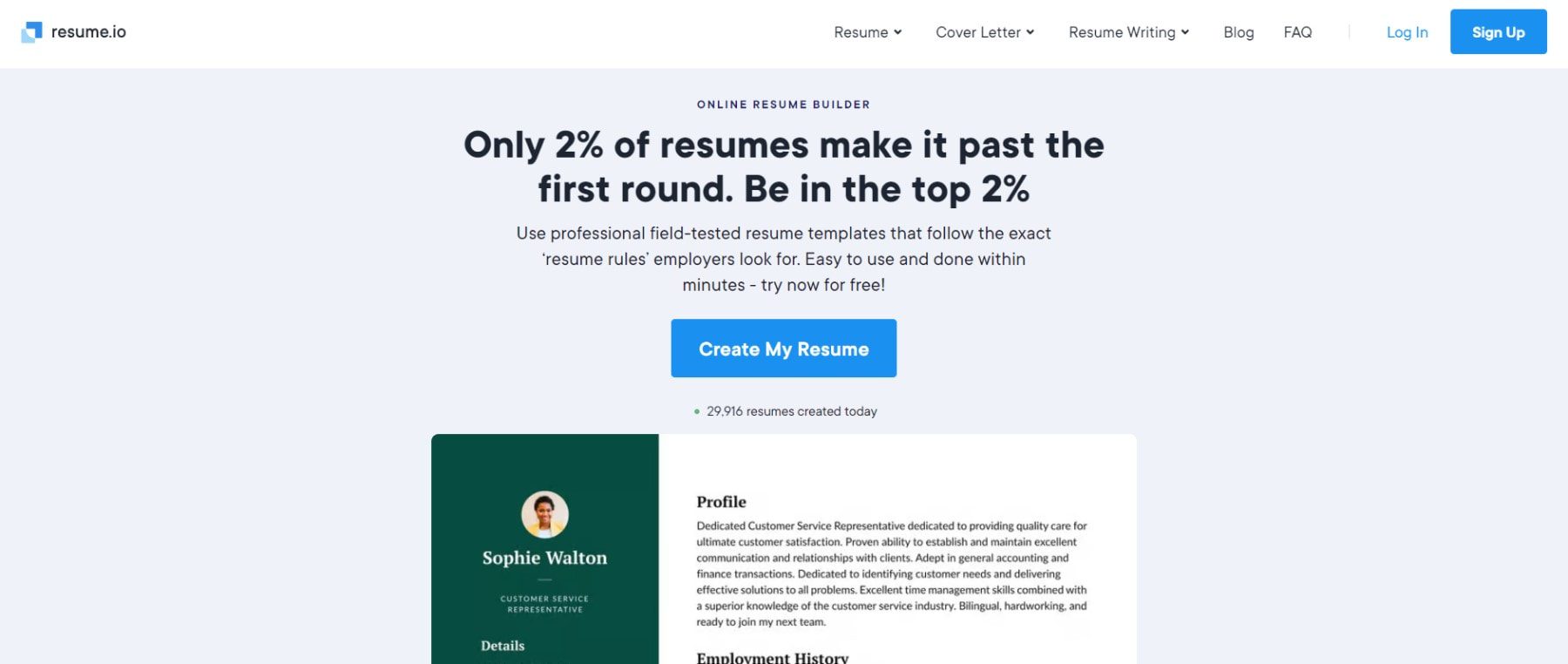 Resume.io - Homepage maggio 2023