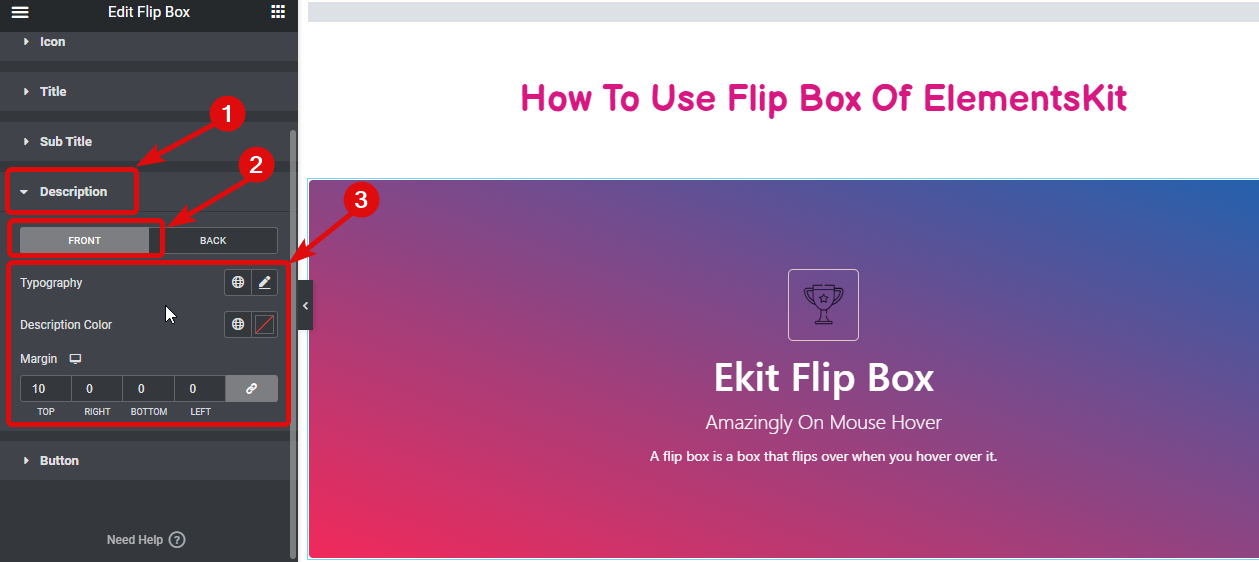 คำอธิบาย การตั้งค่ากล่องพลิกสไตล์ - วิธีสร้างการซ้อนทับ Flipbox และโฮเวอร์ใน WordPress