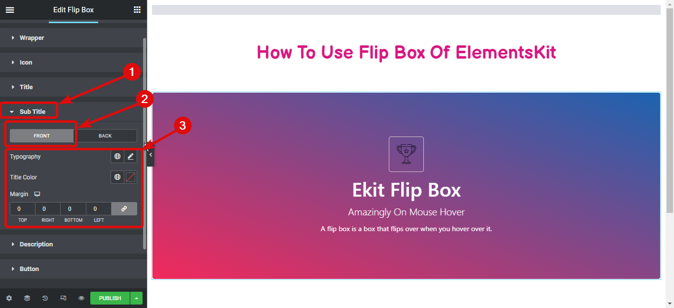 การตั้งค่ากล่องพลิกสไตล์ชื่อเรื่องย่อย - วิธีสร้างการซ้อนทับ Flipbox และ Hovers ใน WordPress