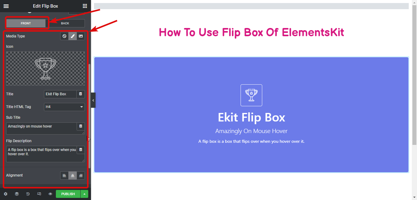 ด้านหน้าของ flip box- วิธีสร้าง Flipbox Overlays และ Hovers ใน WordPress