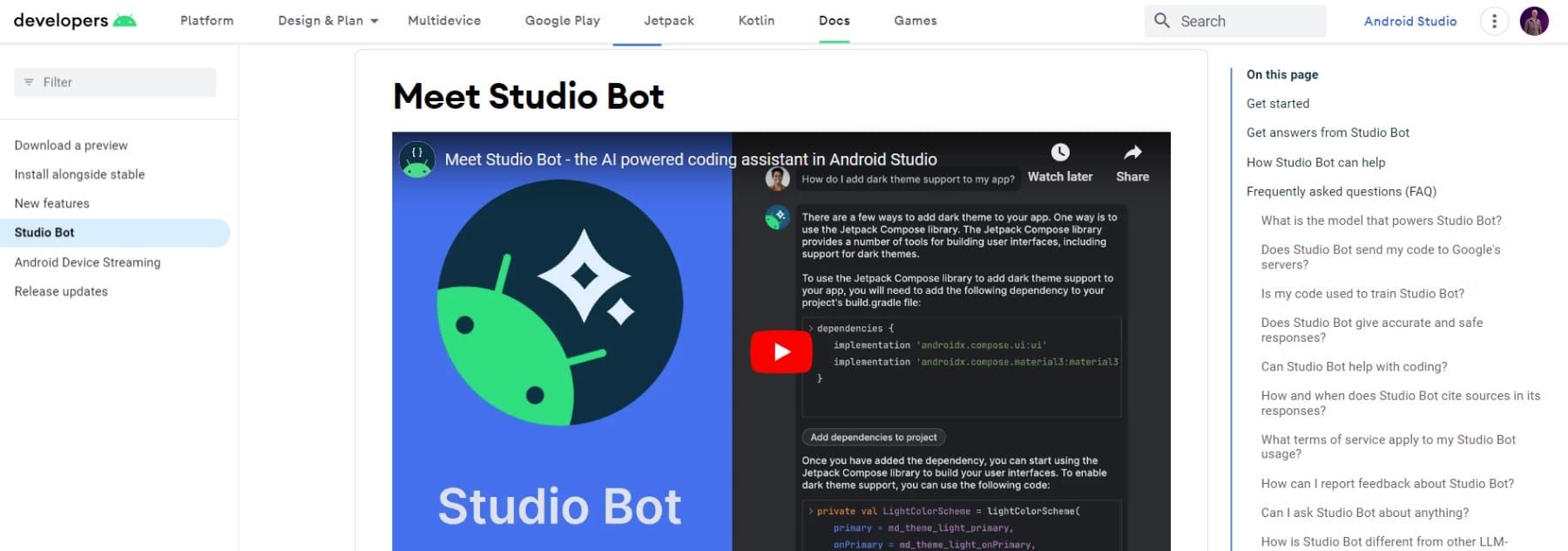 Android Studio Bot - Page d'accueil Mai 2023