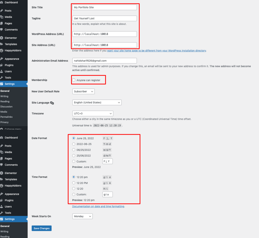 显示 WordPress 网站的一般设置 - 如何免费创建网站