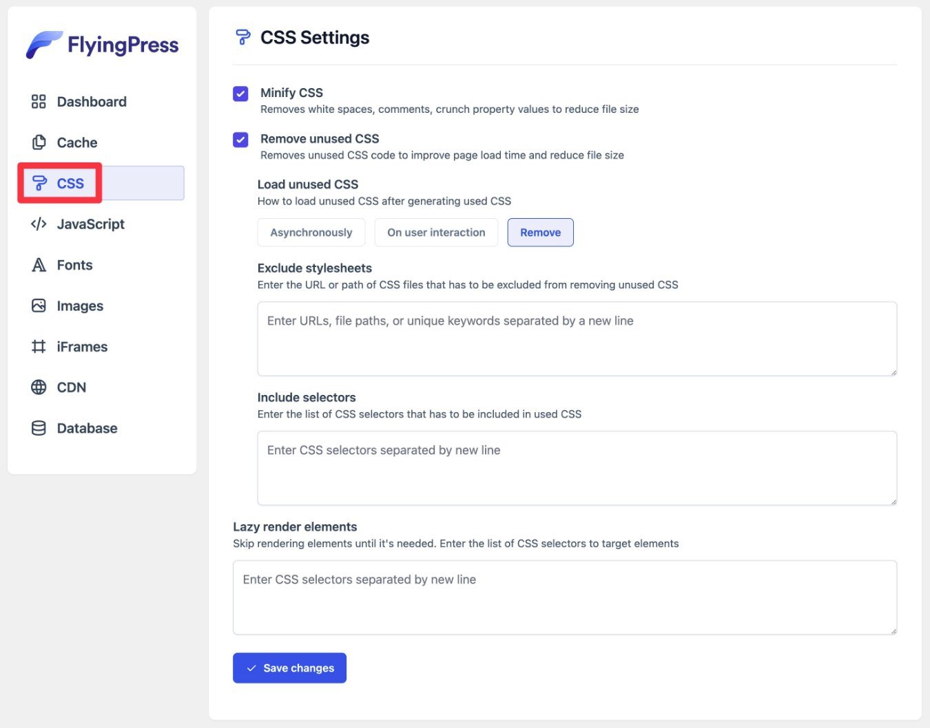 Revizuirea optimizărilor CSS FlyingPress