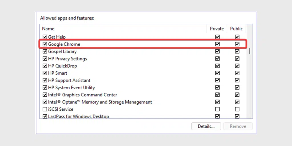 Adding Google chrome Browser to an exception in Firewall settings