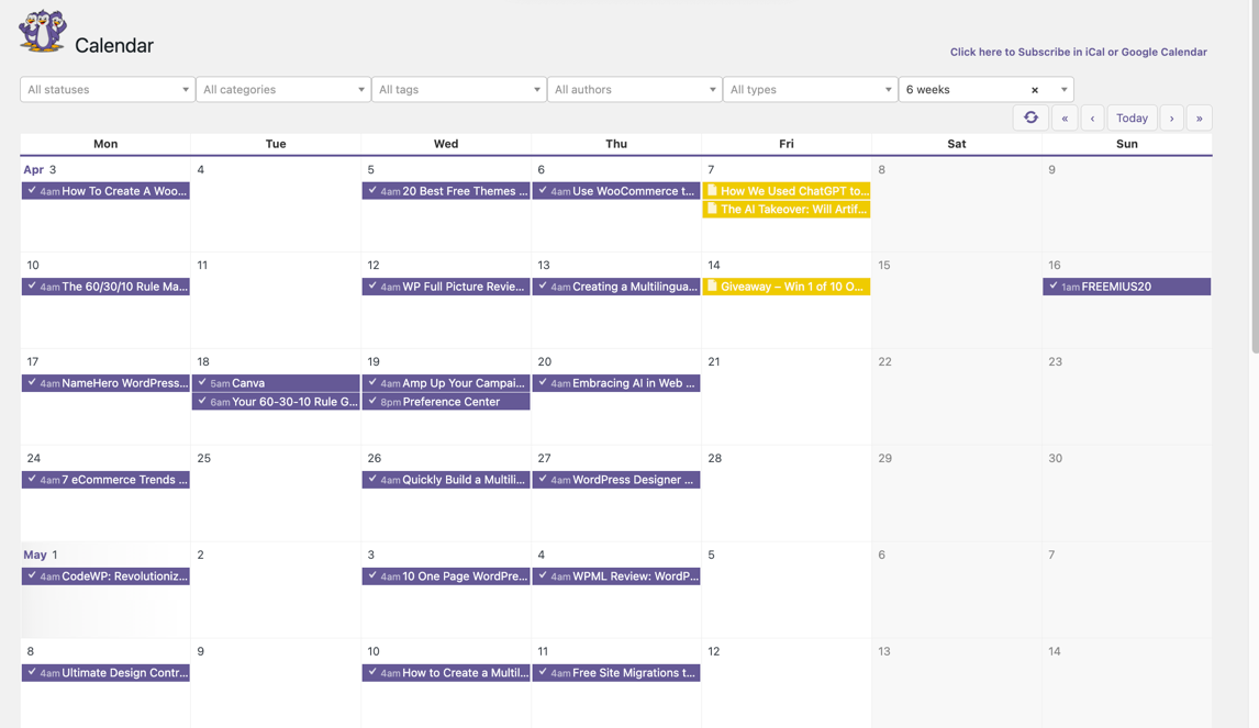 Maîtrisez la stratégie de contenu avec l'affichage du calendrier PublishPress