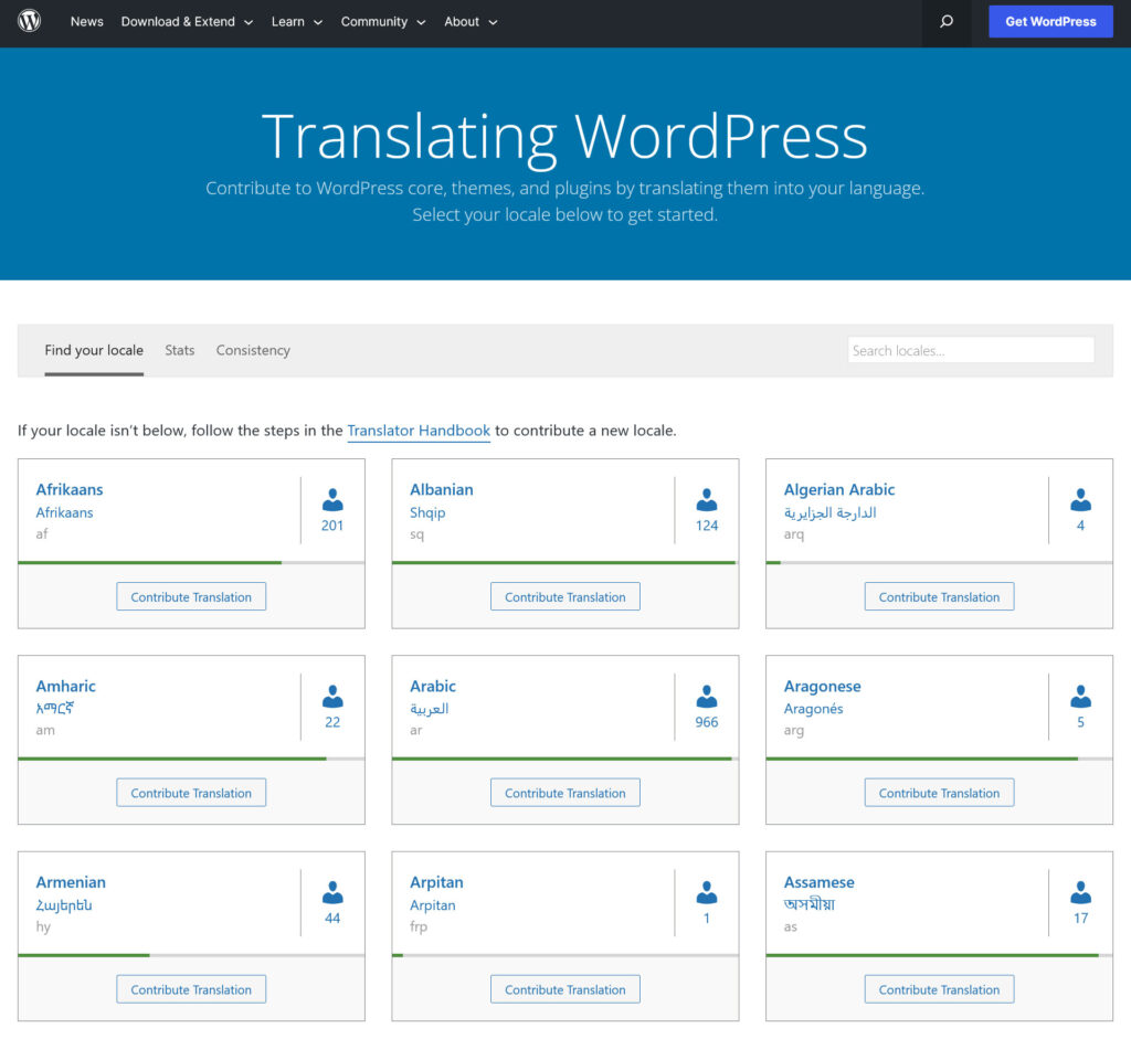 Lista lokalizacji wordpress