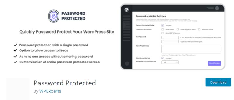 captura de pantalla de la página de descarga del complemento de wordpress protegido por contraseña