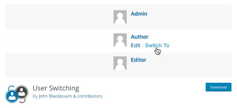 ユーザー切り替えWordPressプラグインのダウンロードページのスクリーンショット