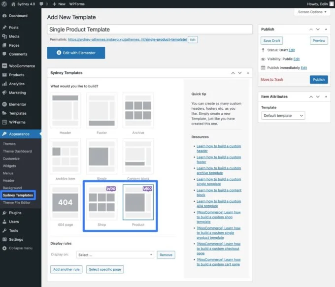 เทมเพลต Sydney WooCommerce