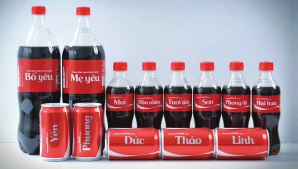 Exemplo de marketing localizado de garrafas Share a Coke no Vietnã