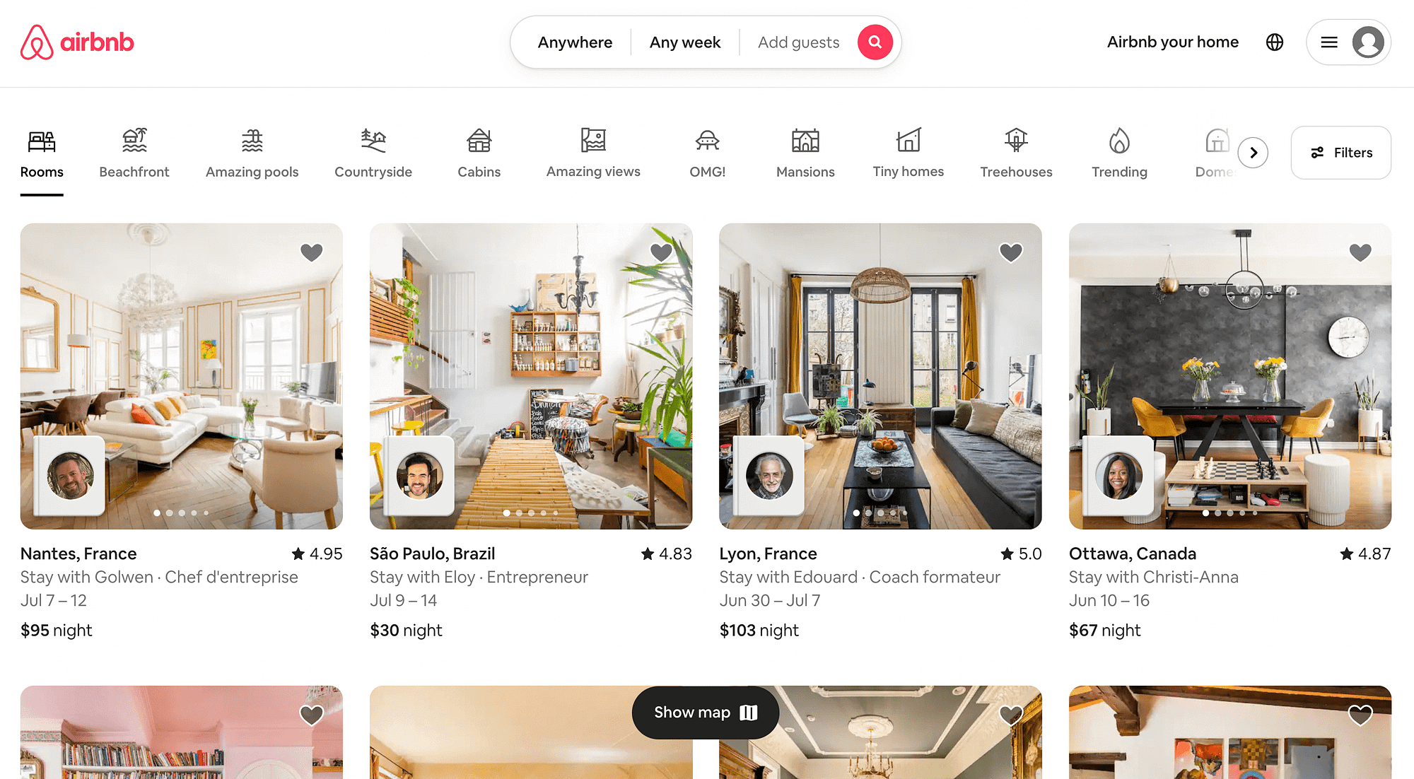 airbnb'nin web sitesi.