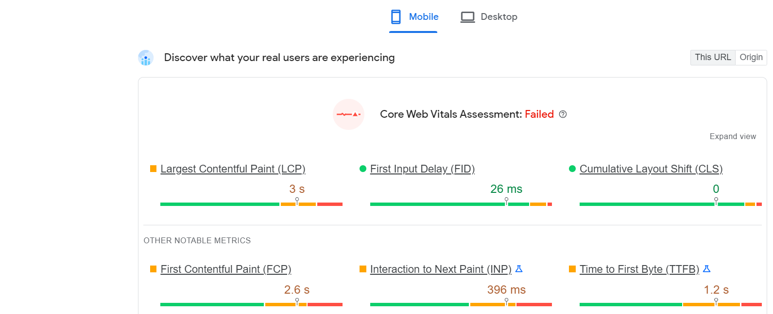 informe principal de datos vitales web de Google PageSpeed