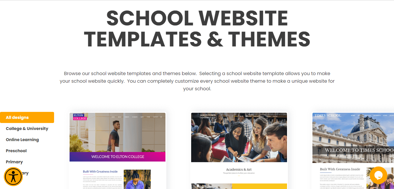 教師向けの最高の Web サイトビルダー: My School Design テンプレート。