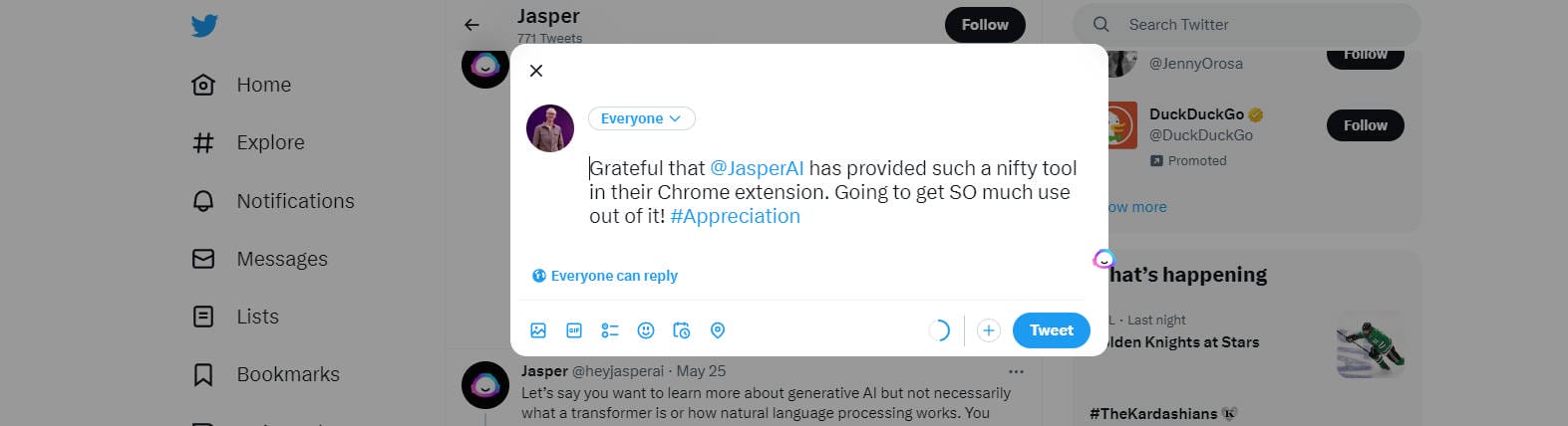 ส่วนขยาย Jasper Chrome - ผลลัพธ์