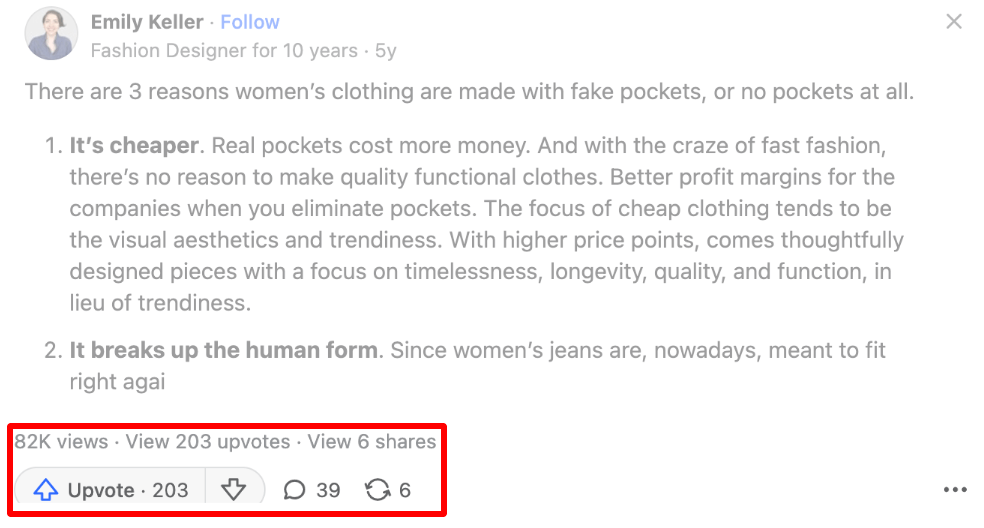 quora respondendo a uma pergunta relacionada à moda